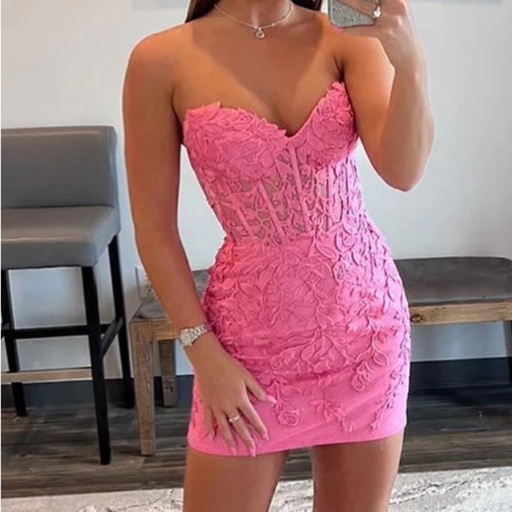 Pink Corset Lace Sweetheart Homecoming Dress